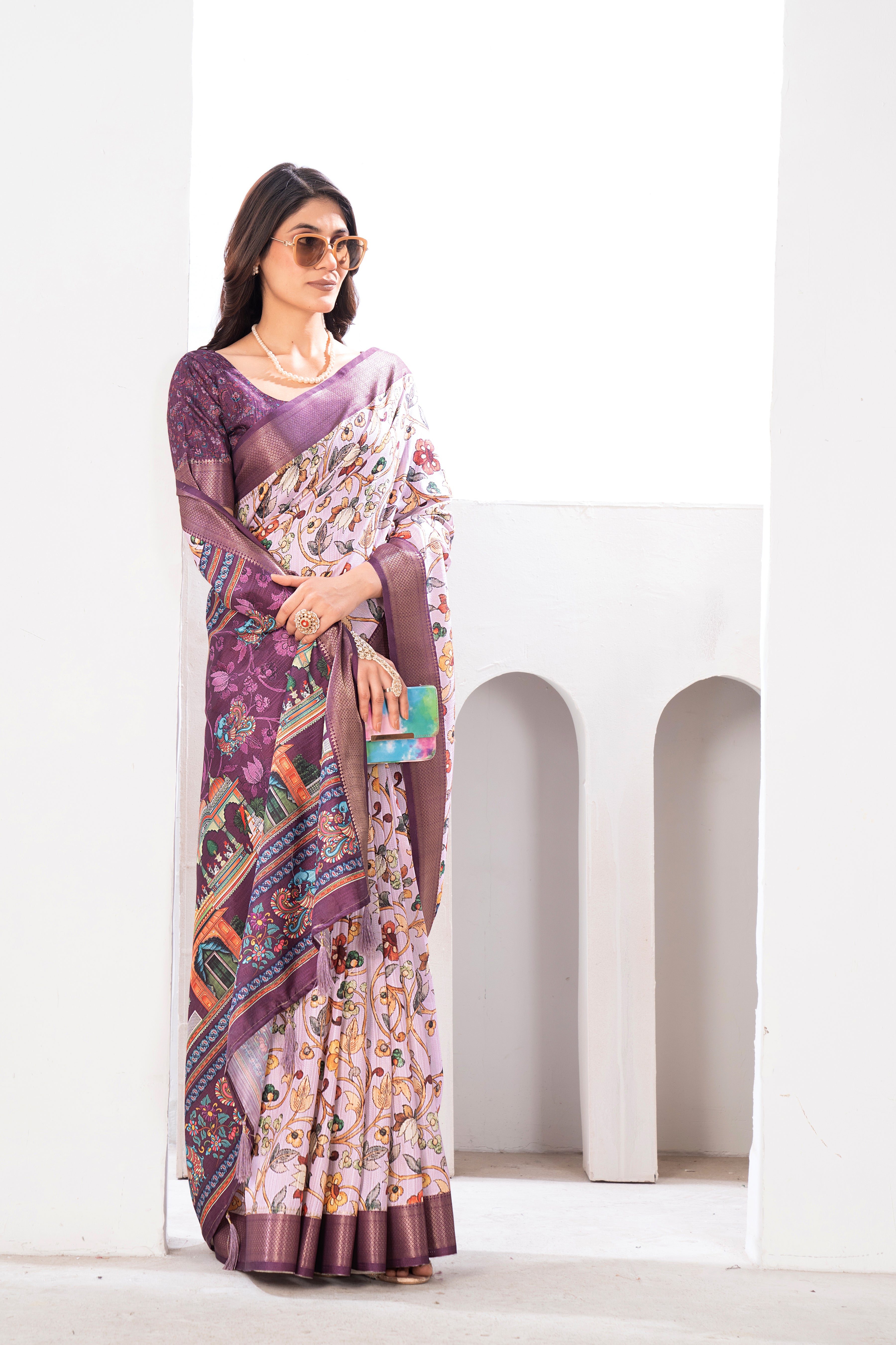 Gajari Bhagalpuri Silk Kalamkari Saree
